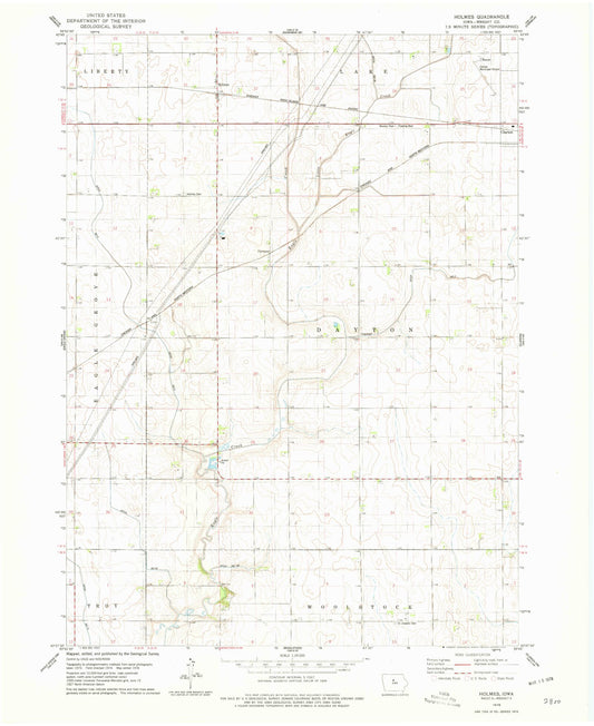 Classic USGS Holmes Iowa 7.5'x7.5' Topo Map Image