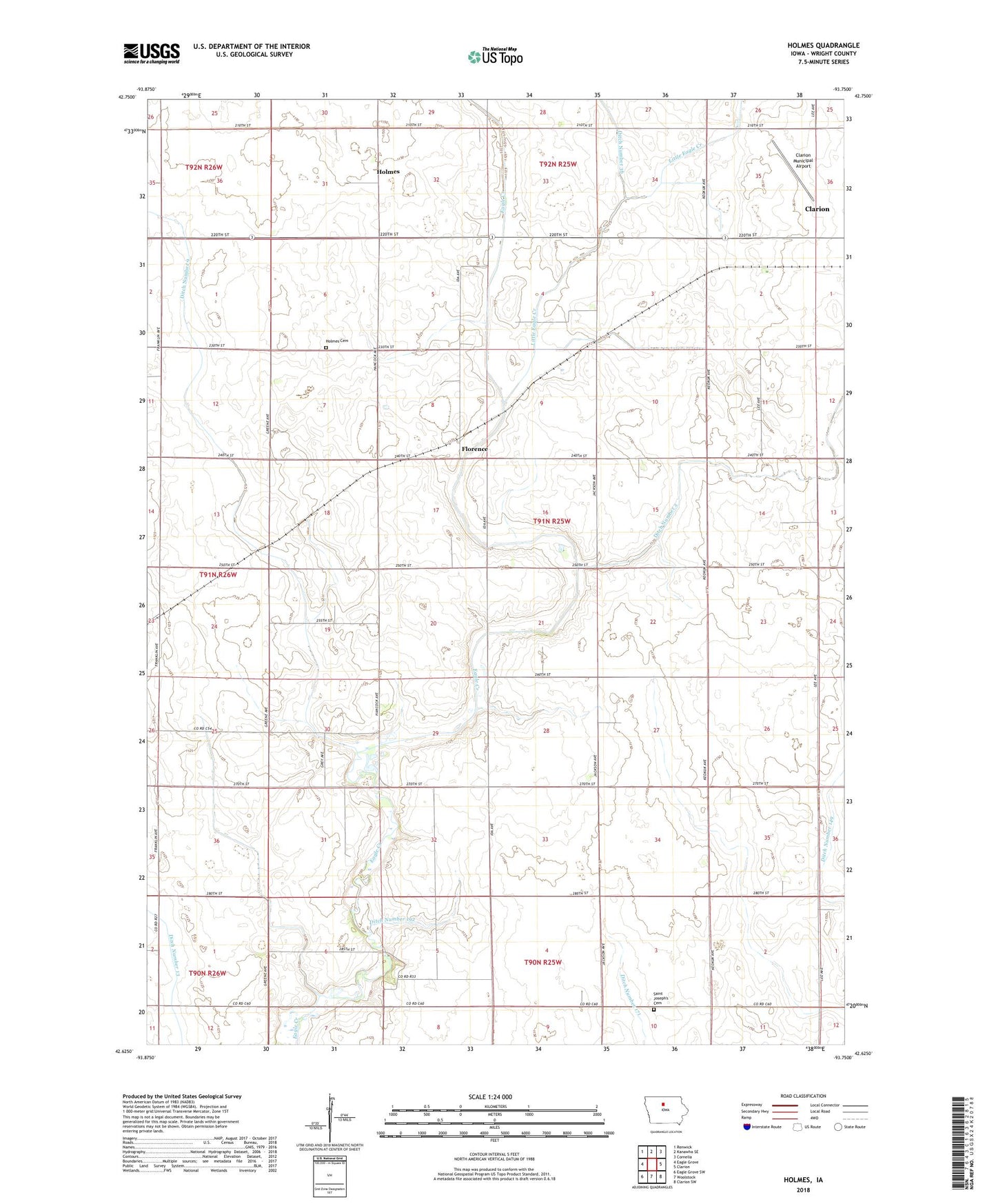 Holmes Iowa US Topo Map Image