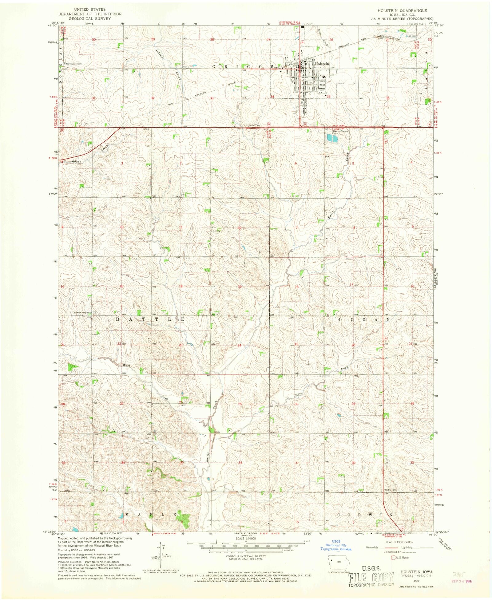 Classic USGS Holstein Iowa 7.5'x7.5' Topo Map MyTopo Map Store