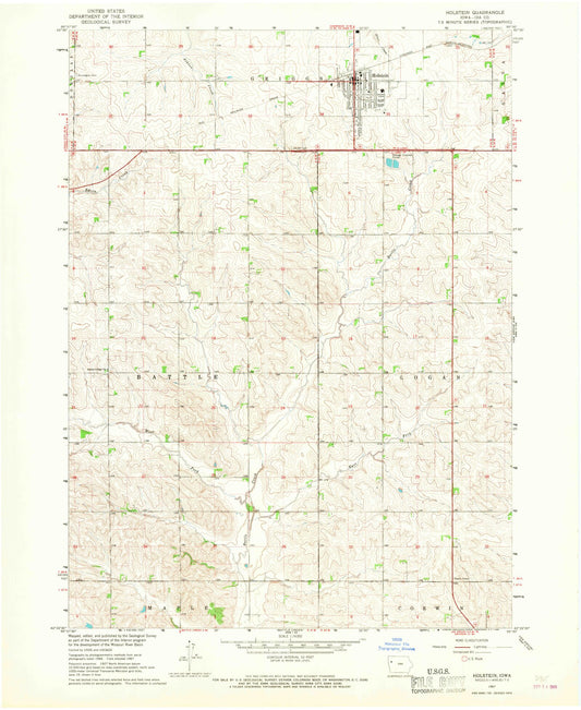 Classic USGS Holstein Iowa 7.5'x7.5' Topo Map Image