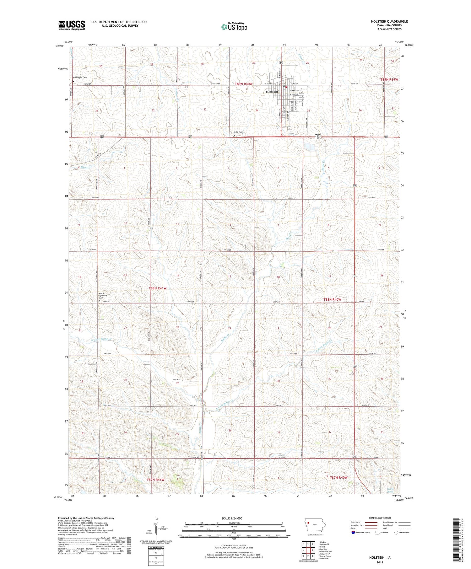 Holstein Iowa US Topo Map Image