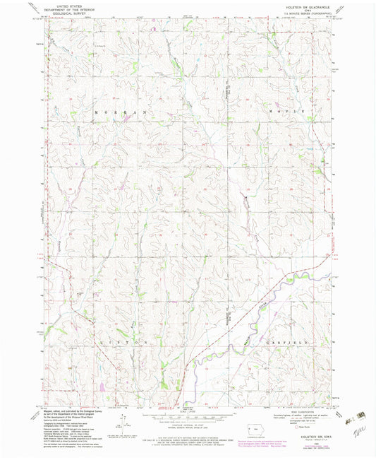Classic USGS Holstein SW Iowa 7.5'x7.5' Topo Map Image