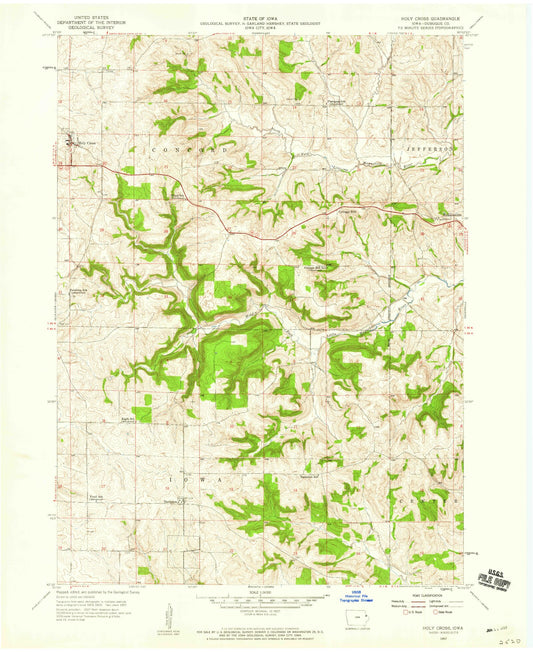Classic USGS Holy Cross Iowa 7.5'x7.5' Topo Map Image