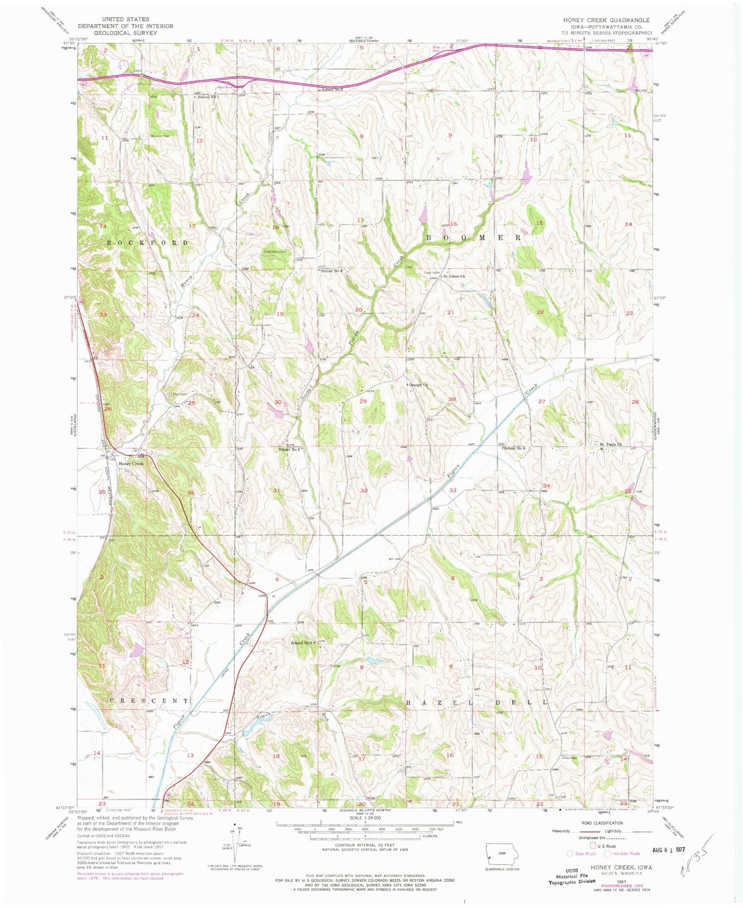 Classic USGS Honey Creek Iowa 7.5'x7.5' Topo Map Image