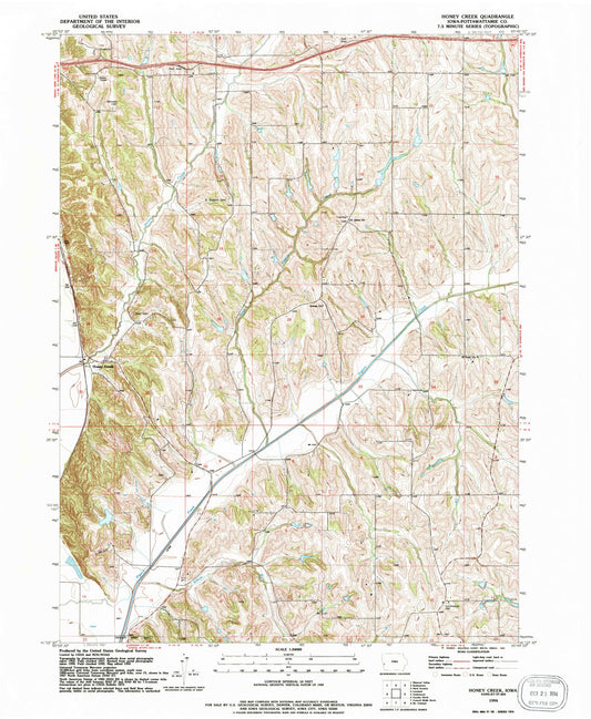 Classic USGS Honey Creek Iowa 7.5'x7.5' Topo Map Image