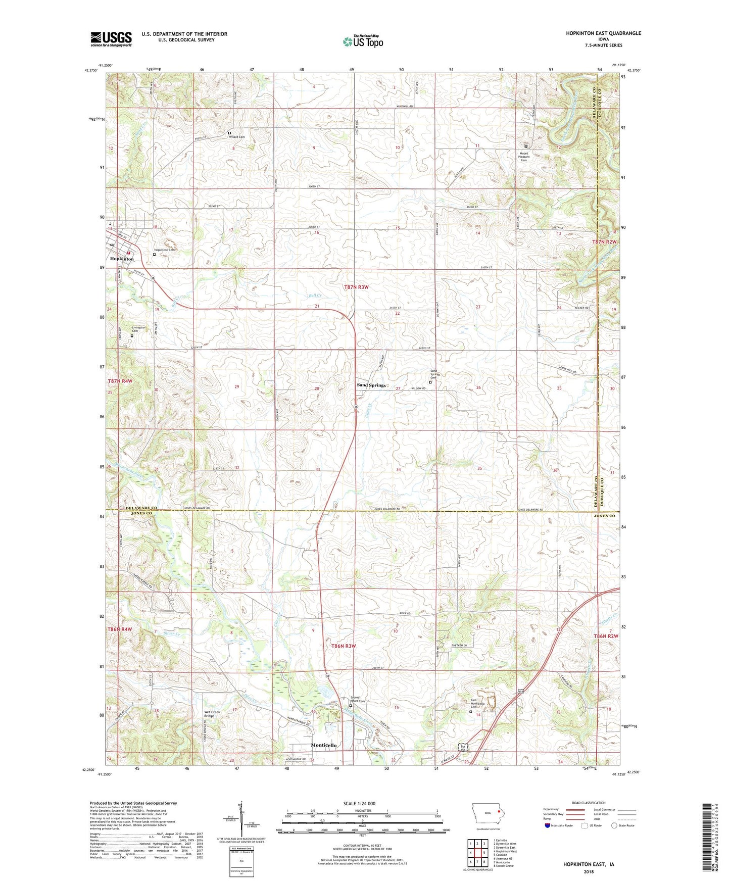 Hopkinton East Iowa US Topo Map Image