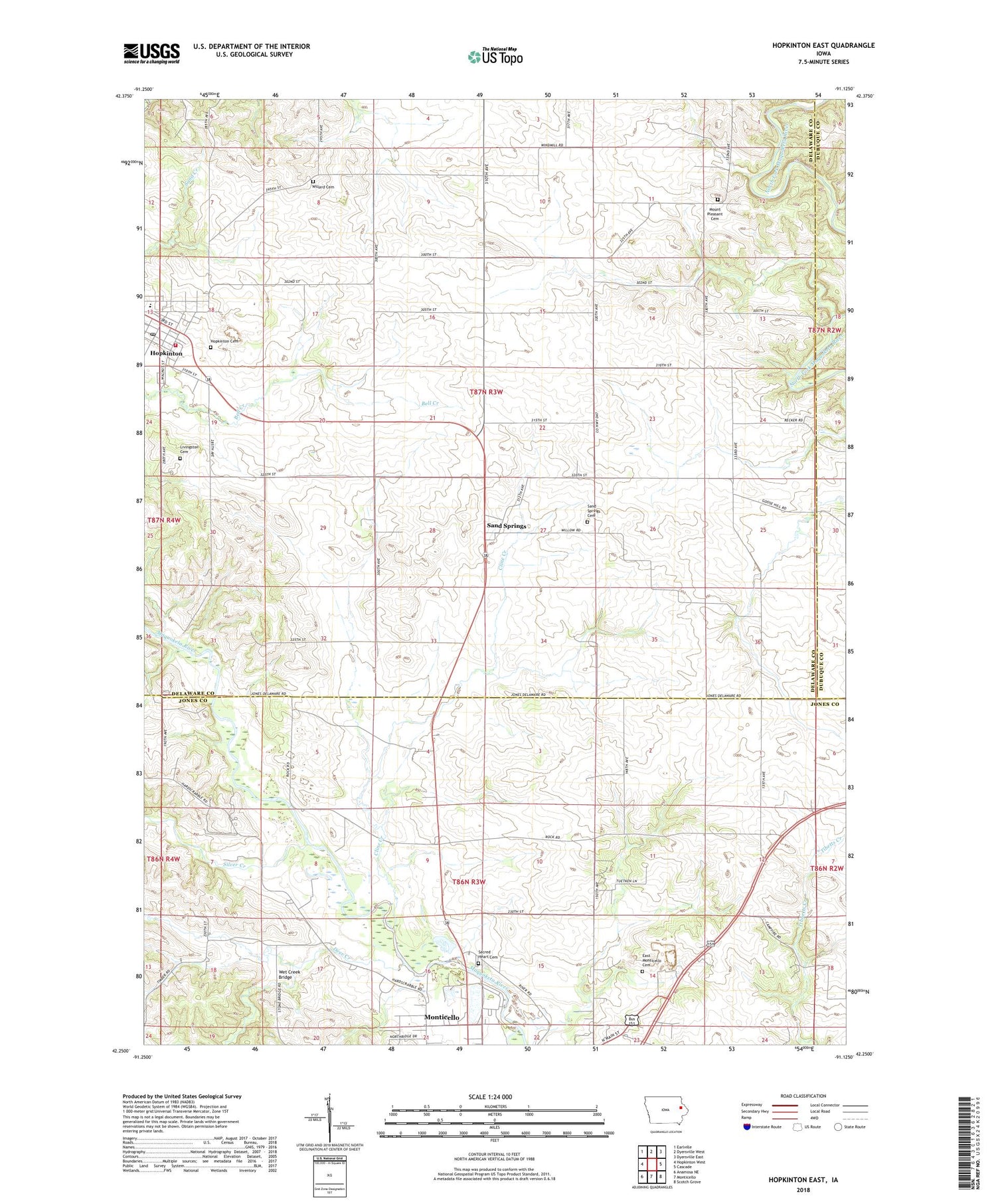 Hopkinton East Iowa US Topo Map Image