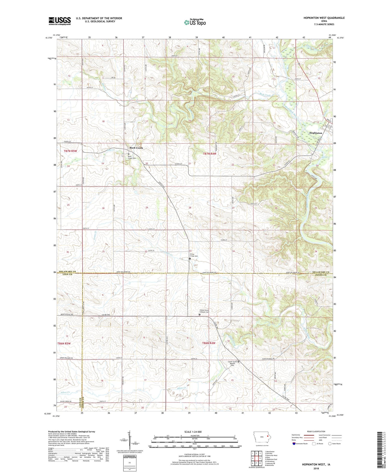 Hopkinton West Iowa US Topo Map Image