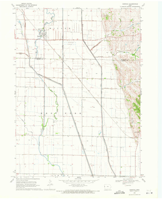 Classic USGS Hornick Iowa 7.5'x7.5' Topo Map Image