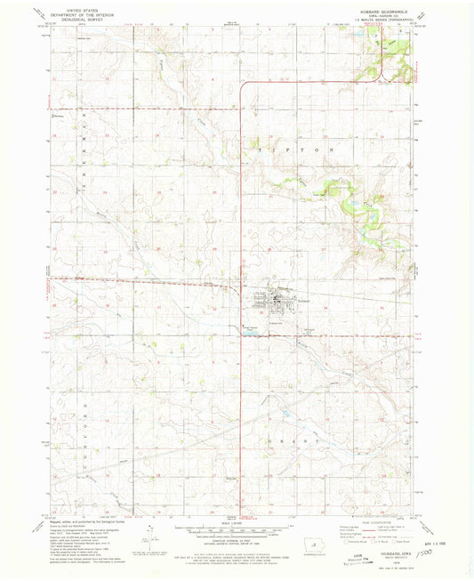 Classic USGS Hubbard Iowa 7.5'x7.5' Topo Map Image