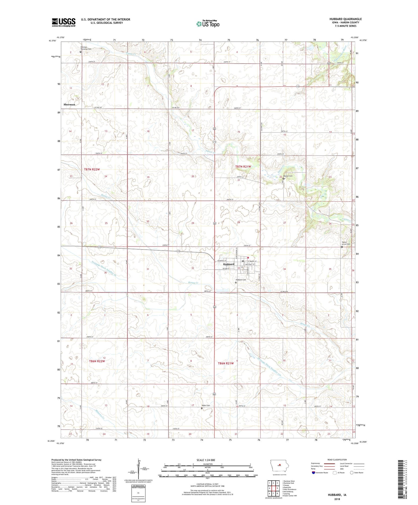 Hubbard Iowa US Topo Map Image