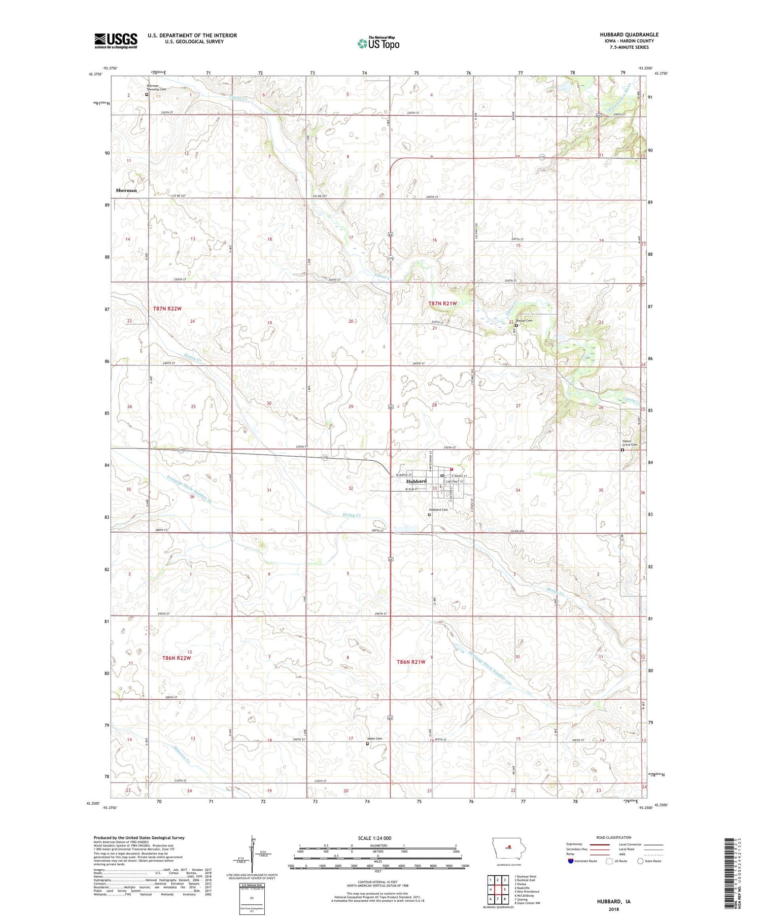 Hubbard Iowa US Topo Map Image