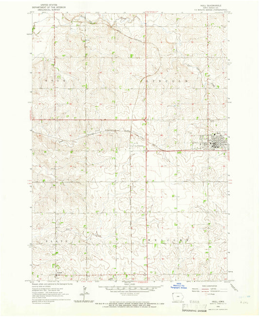 Classic USGS Hull Iowa 7.5'x7.5' Topo Map Image