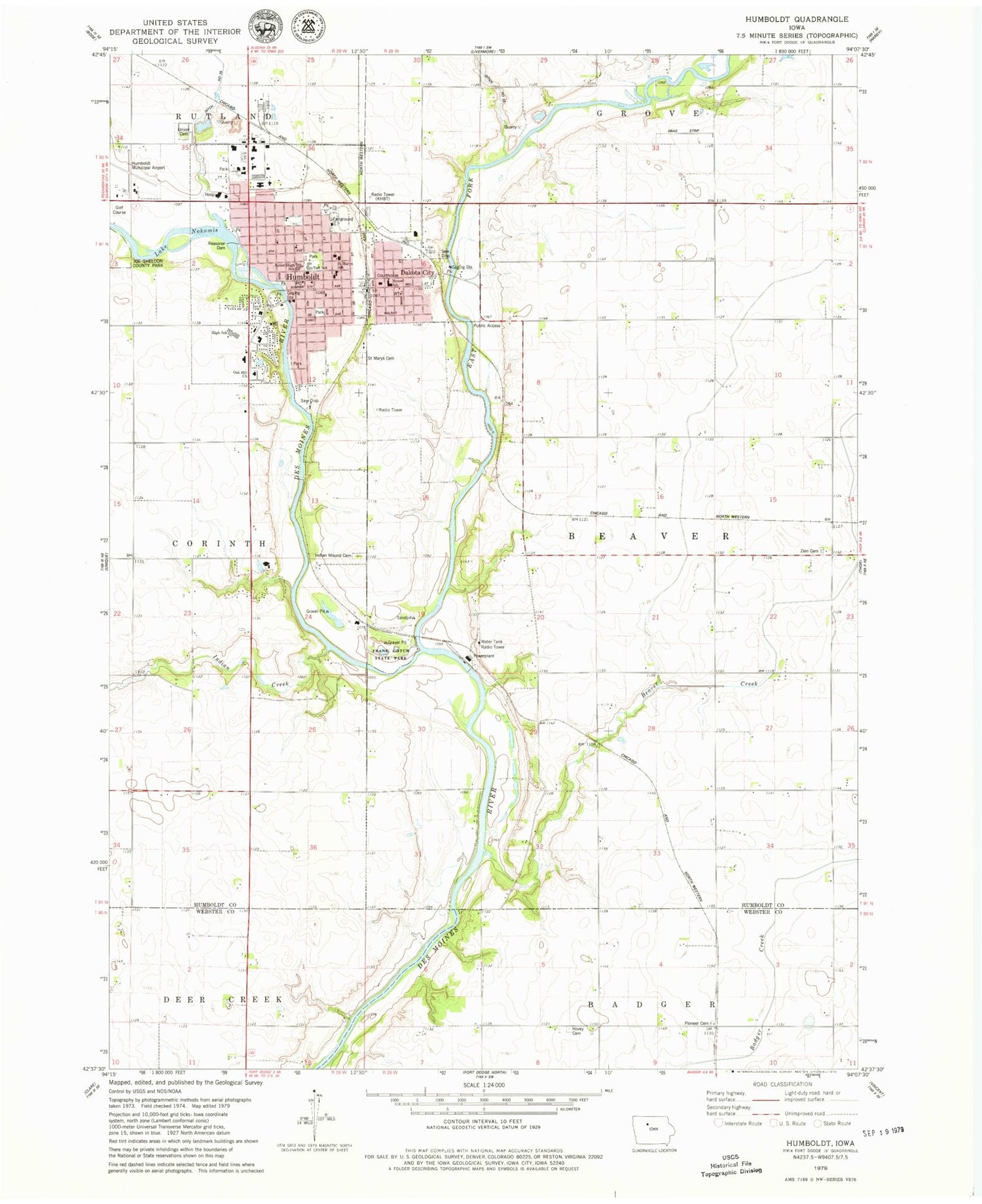 Classic USGS Humboldt Iowa 7.5'x7.5' Topo Map Image