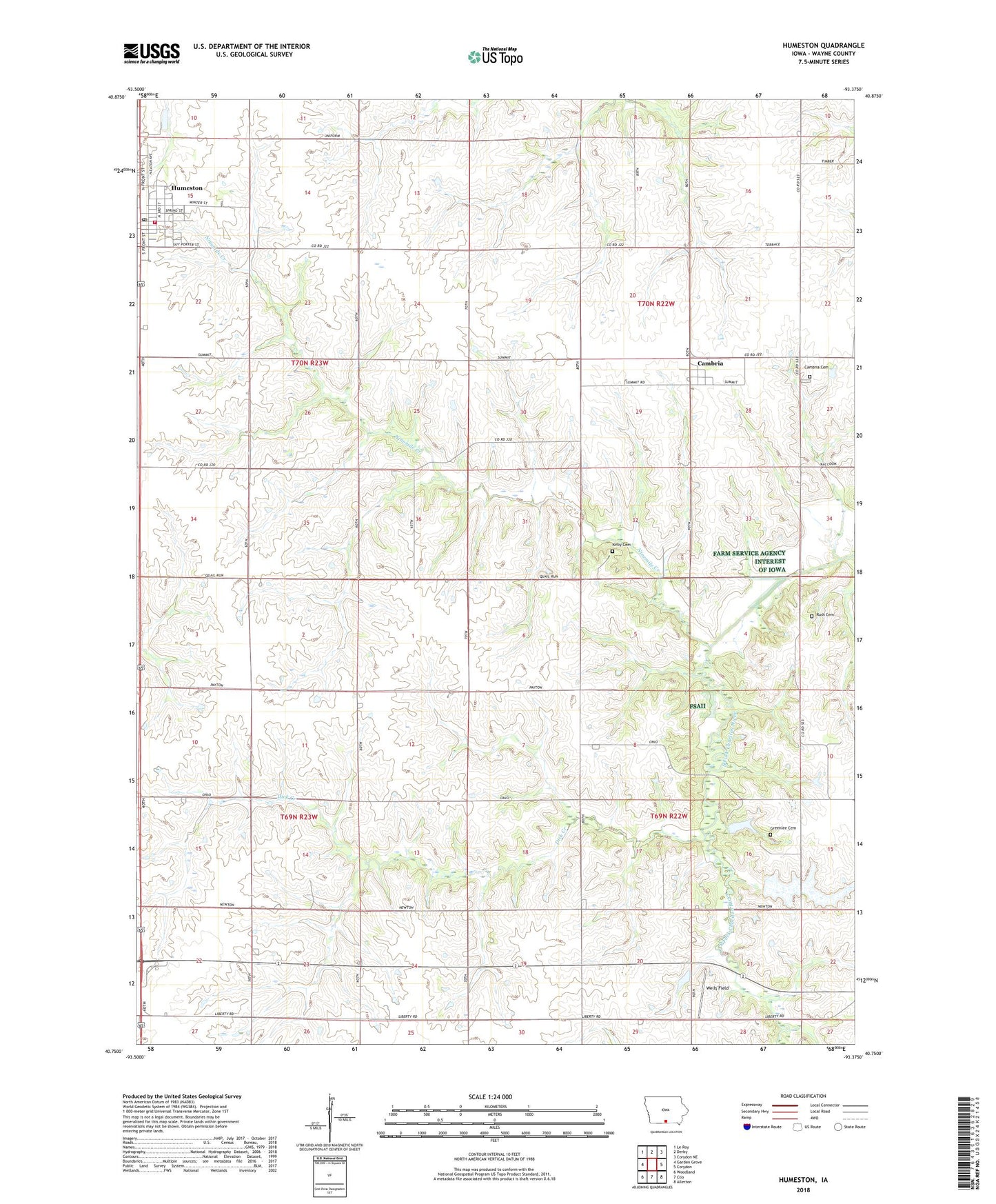 Humeston Iowa US Topo Map Image