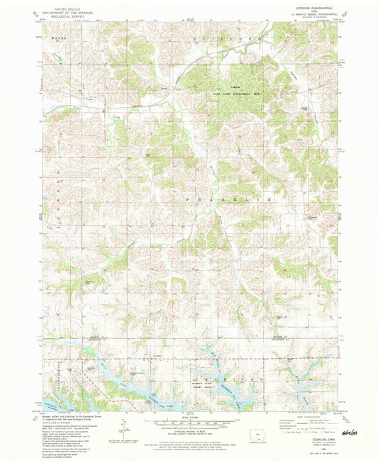 Classic USGS Iconium Iowa 7.5'x7.5' Topo Map Image