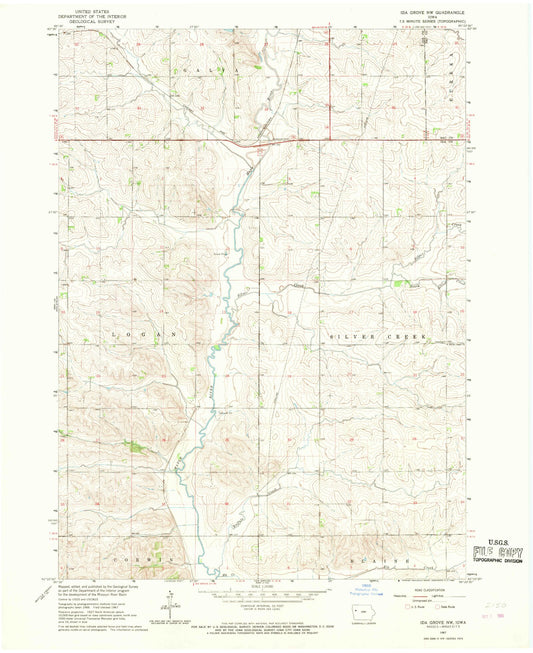 Classic USGS Ida Grove NW Iowa 7.5'x7.5' Topo Map Image