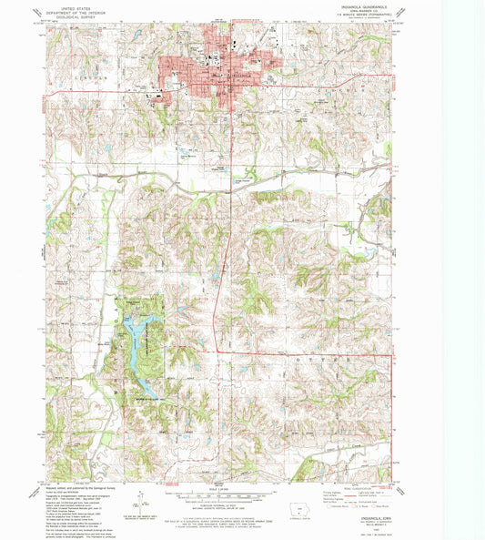 Classic USGS Indianola Iowa 7.5'x7.5' Topo Map Image