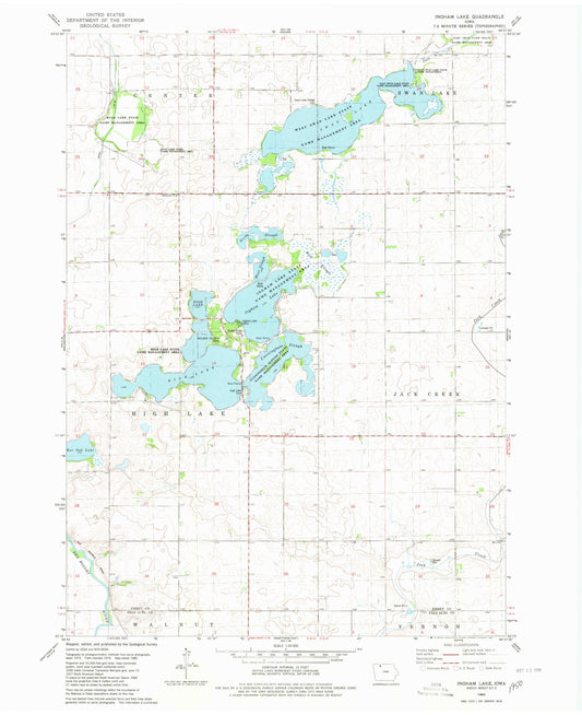 Classic USGS Ingham Lake Iowa 7.5'x7.5' Topo Map Image