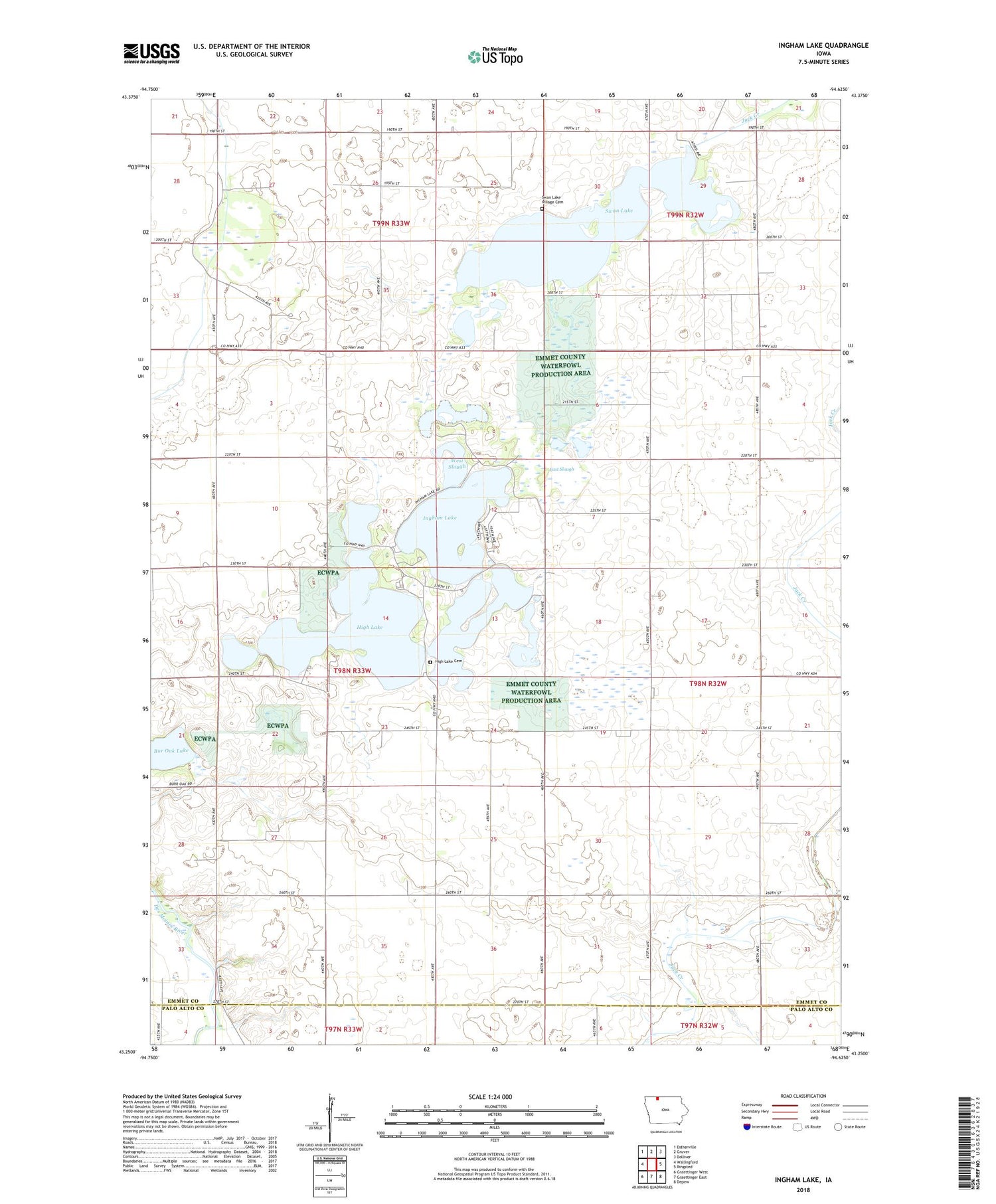 Ingham Lake Iowa US Topo Map Image