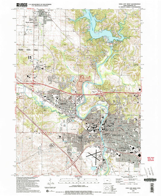 Classic USGS Iowa City West Iowa 7.5'x7.5' Topo Map Image