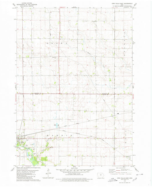 Classic USGS Iowa Falls East Iowa 7.5'x7.5' Topo Map Image