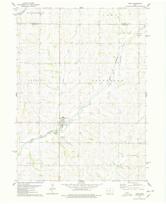Classic USGS Irwin Iowa 7.5'x7.5' Topo Map Image