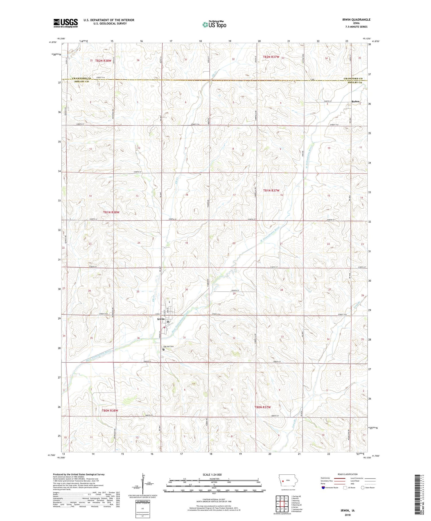 Irwin Iowa US Topo Map Image