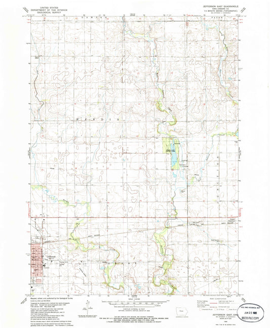 Classic USGS Jefferson East Iowa 7.5'x7.5' Topo Map Image