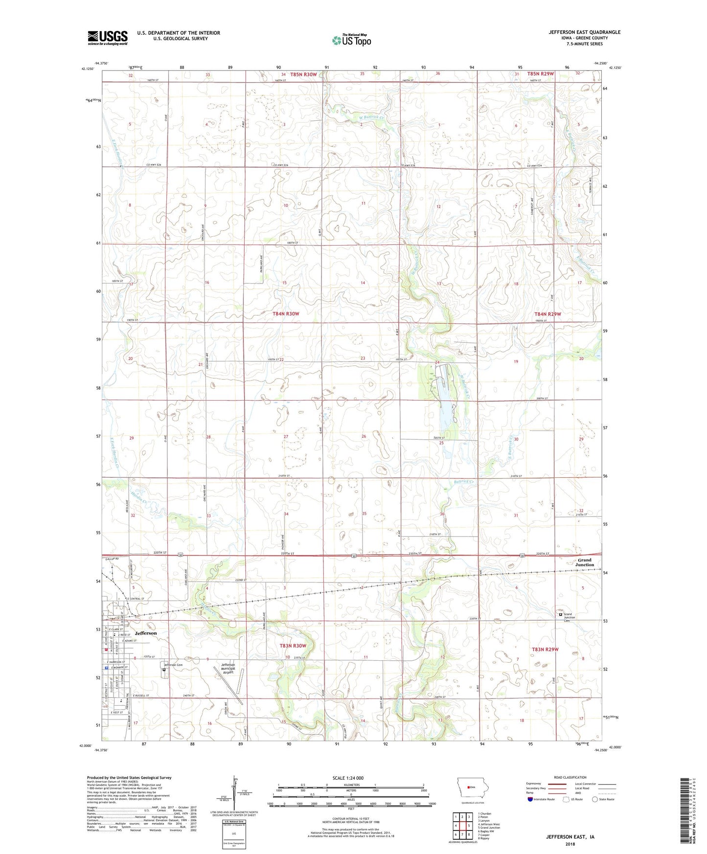 Jefferson East Iowa US Topo Map Image