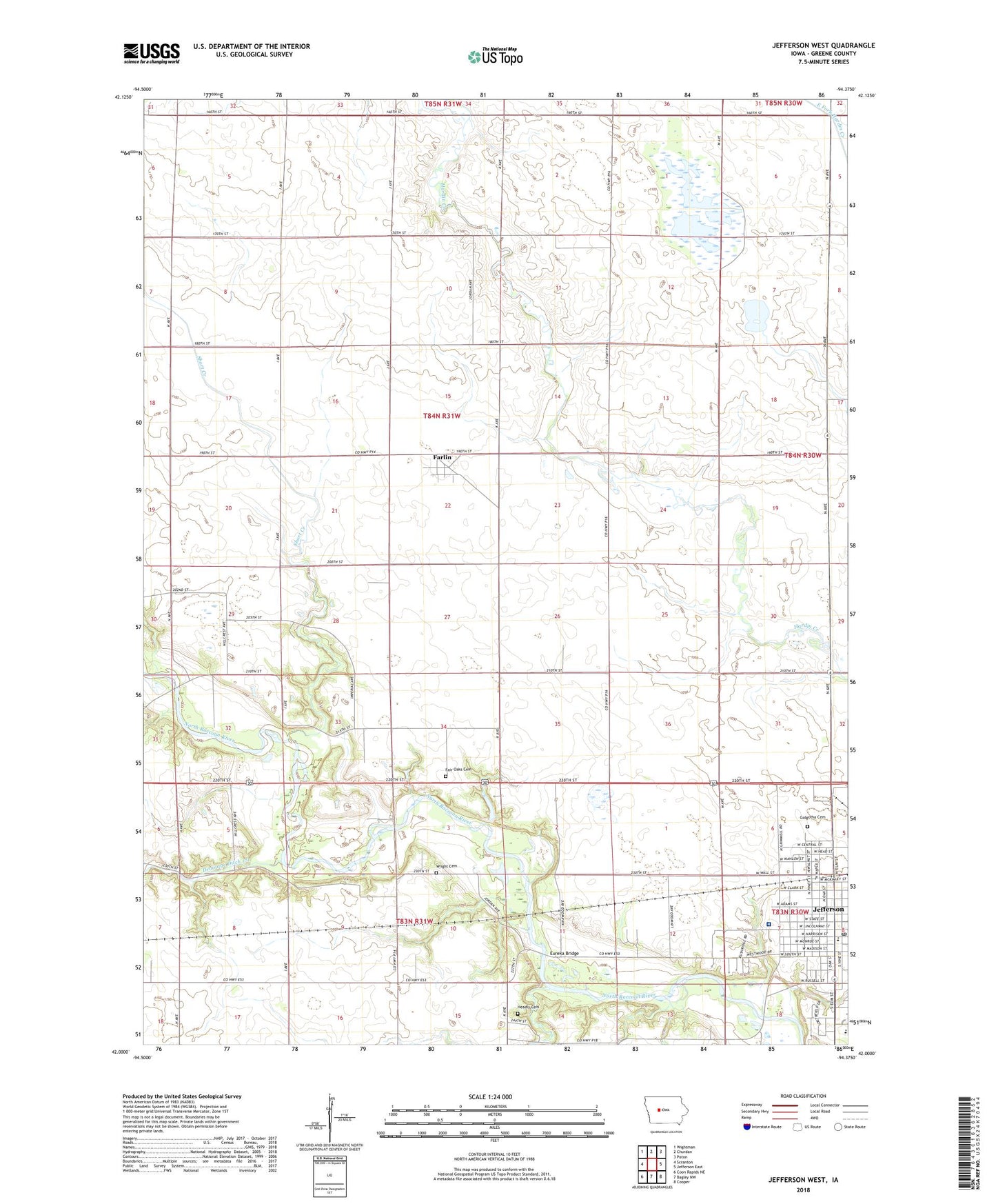 Jefferson West Iowa US Topo Map Image