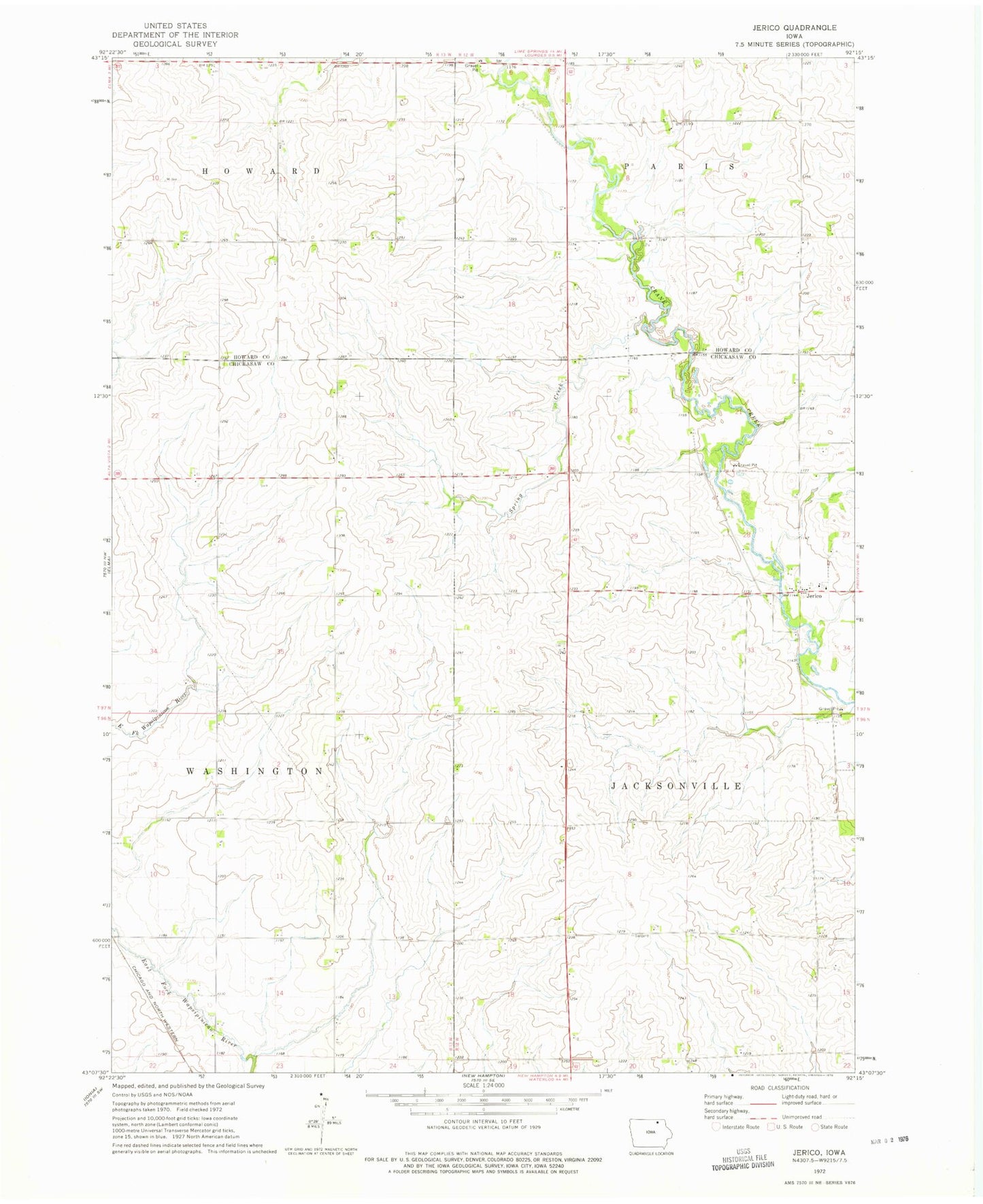 Classic USGS Jerico Iowa 7.5'x7.5' Topo Map Image