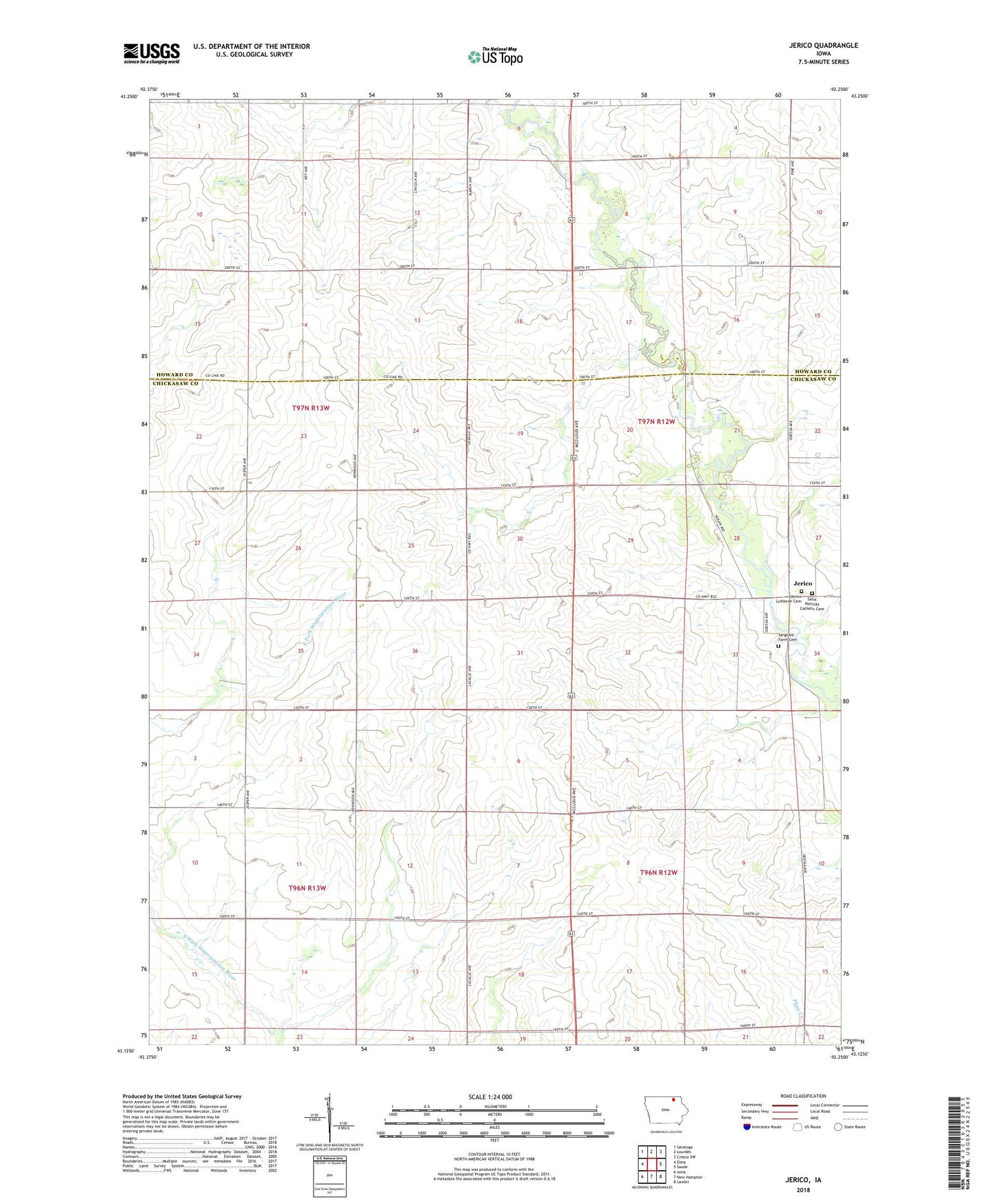 Jerico Iowa US Topo Map Image