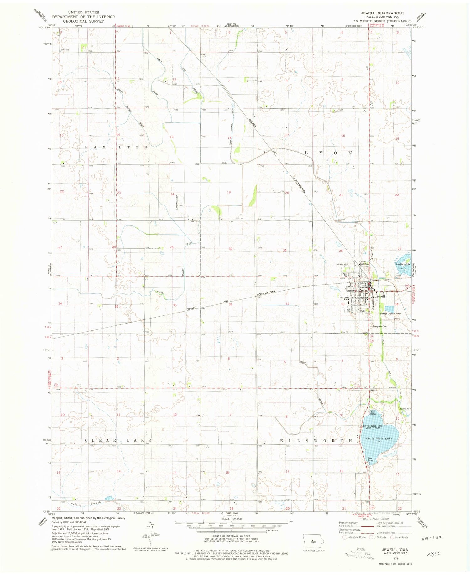 Classic USGS Jewell Iowa 7.5'x7.5' Topo Map Image