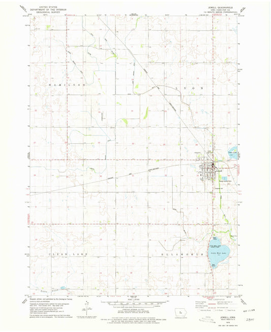 Classic USGS Jewell Iowa 7.5'x7.5' Topo Map Image