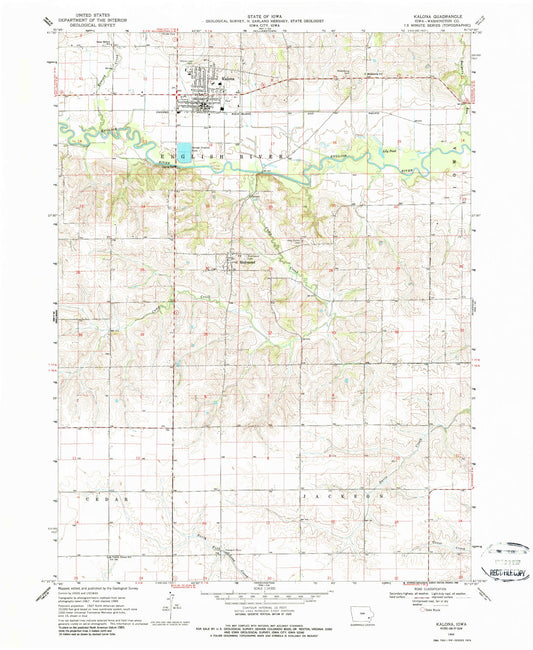 Classic USGS Kalona Iowa 7.5'x7.5' Topo Map Image