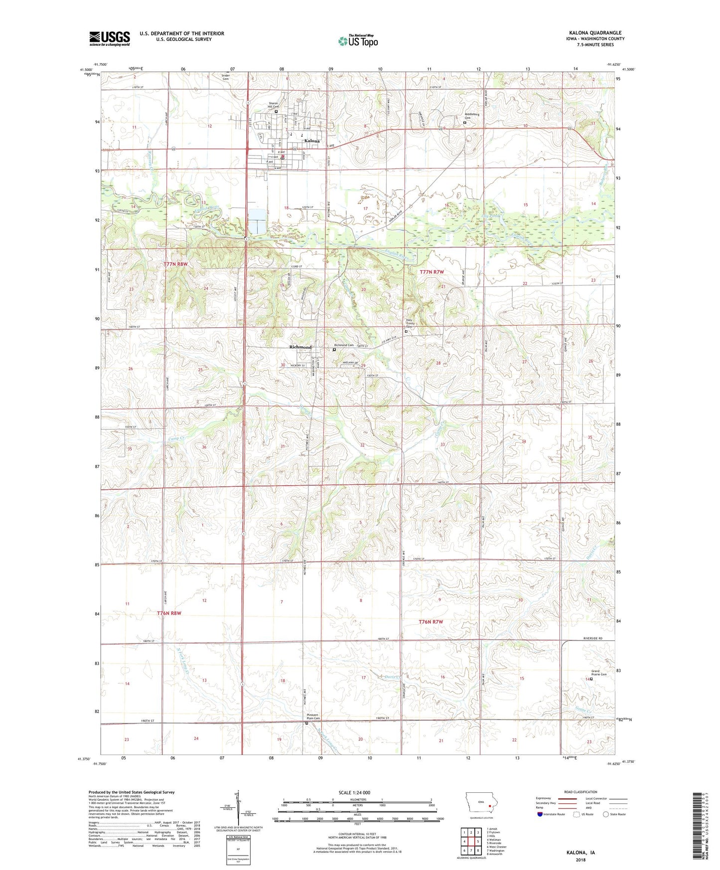 Kalona Iowa US Topo Map Image