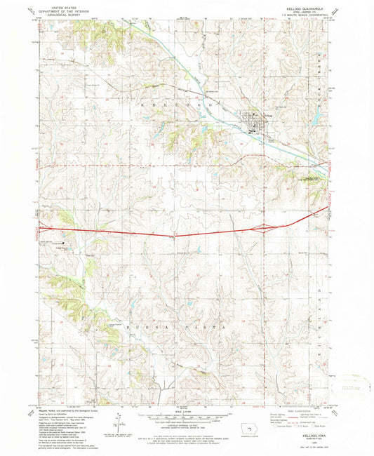 Classic USGS Kellogg Iowa 7.5'x7.5' Topo Map Image