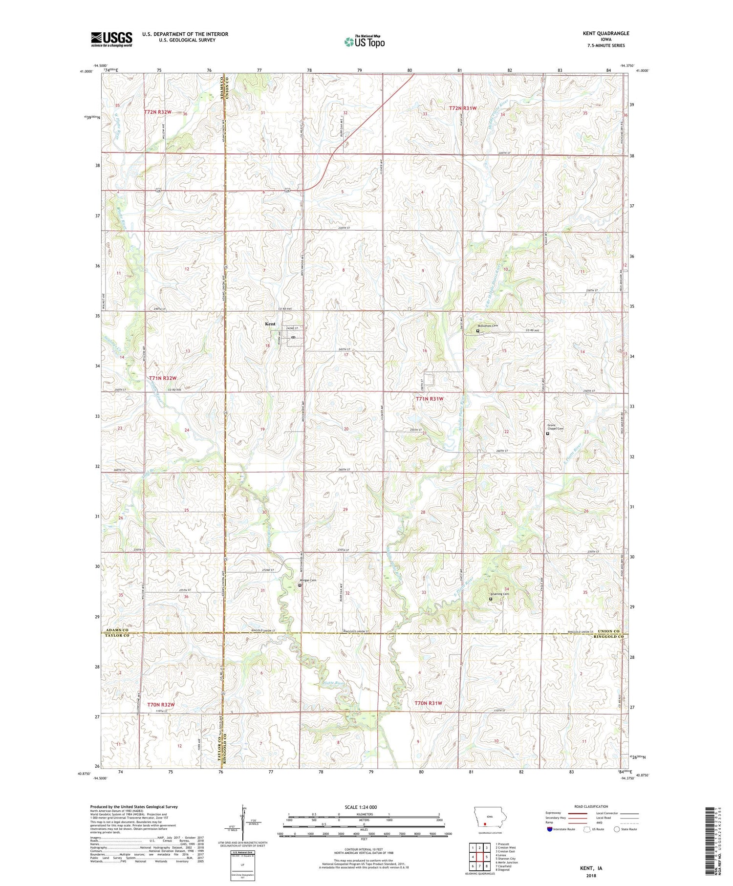 Kent Iowa US Topo Map Image