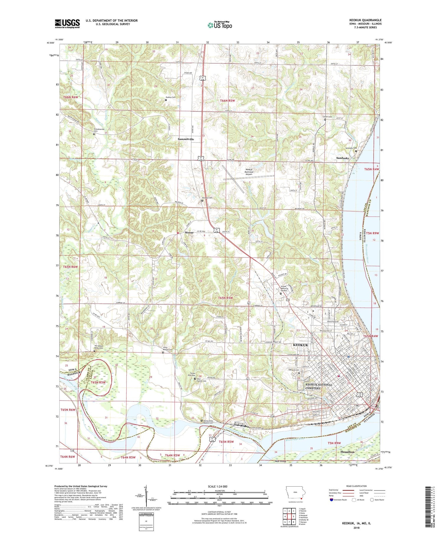 Keokuk Iowa US Topo Map Image