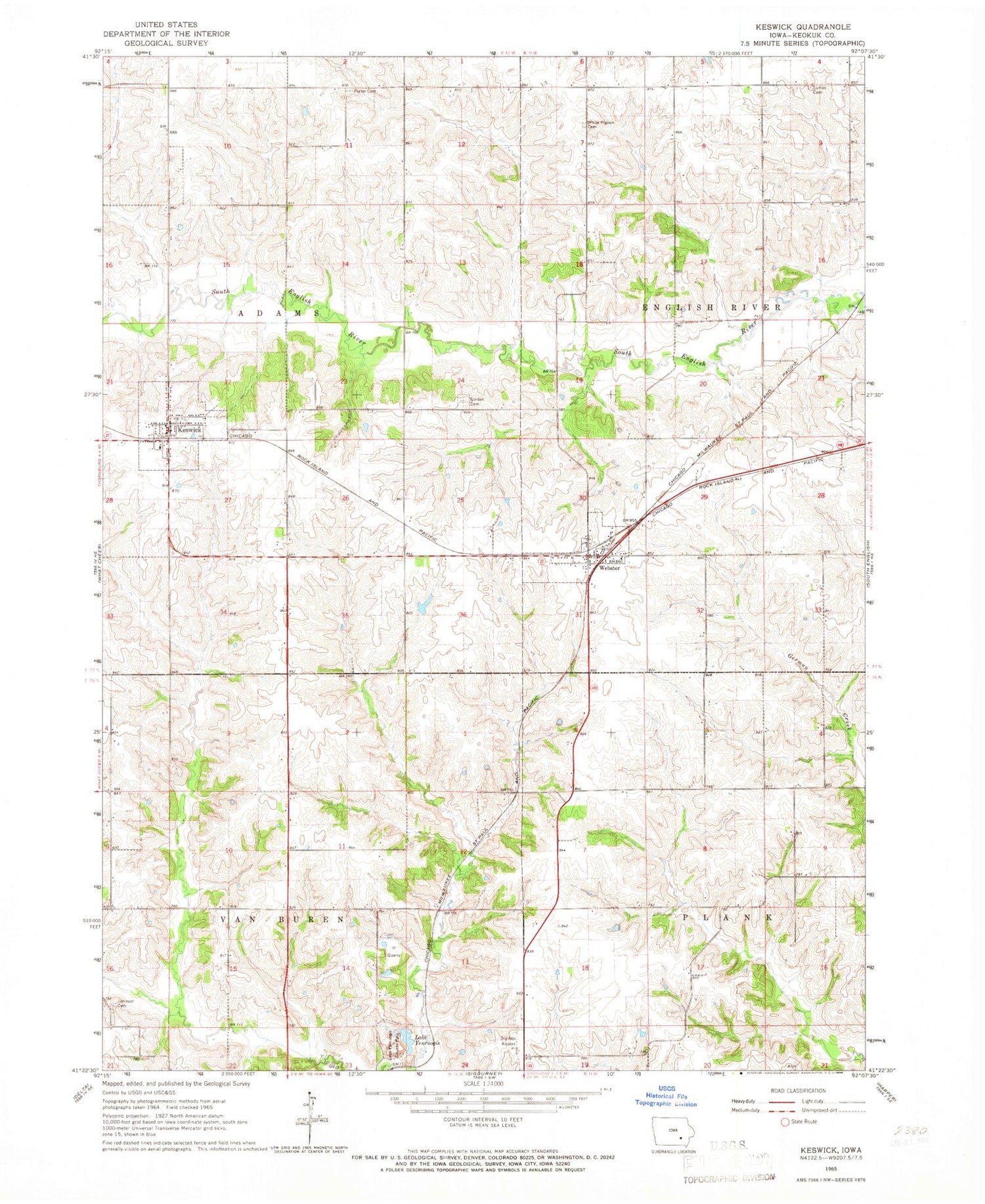 Classic USGS Keswick Iowa 7.5'x7.5' Topo Map MyTopo Map Store