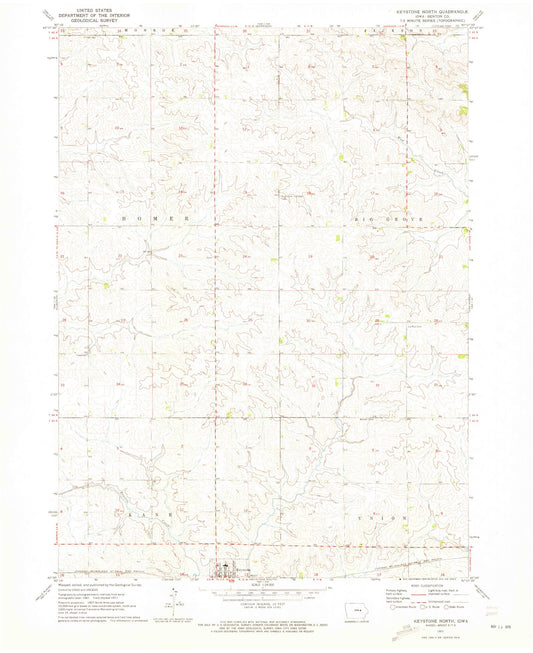 Classic USGS Keystone North Iowa 7.5'x7.5' Topo Map Image