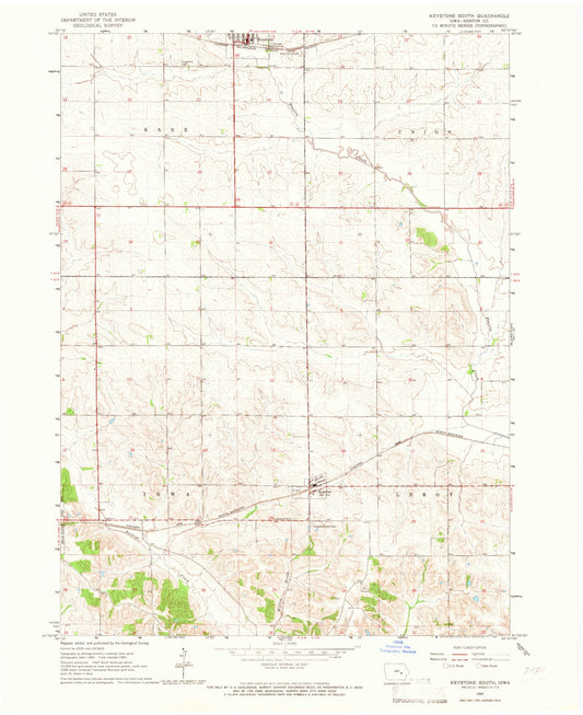 Classic USGS Keystone South Iowa 7.5'x7.5' Topo Map Image