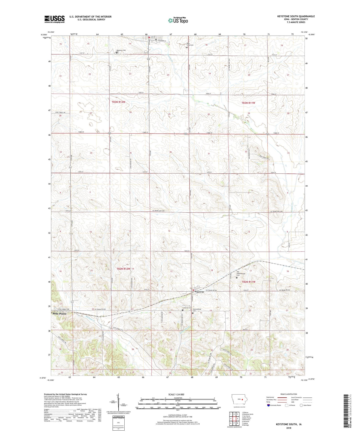 Keystone South Iowa US Topo Map Image