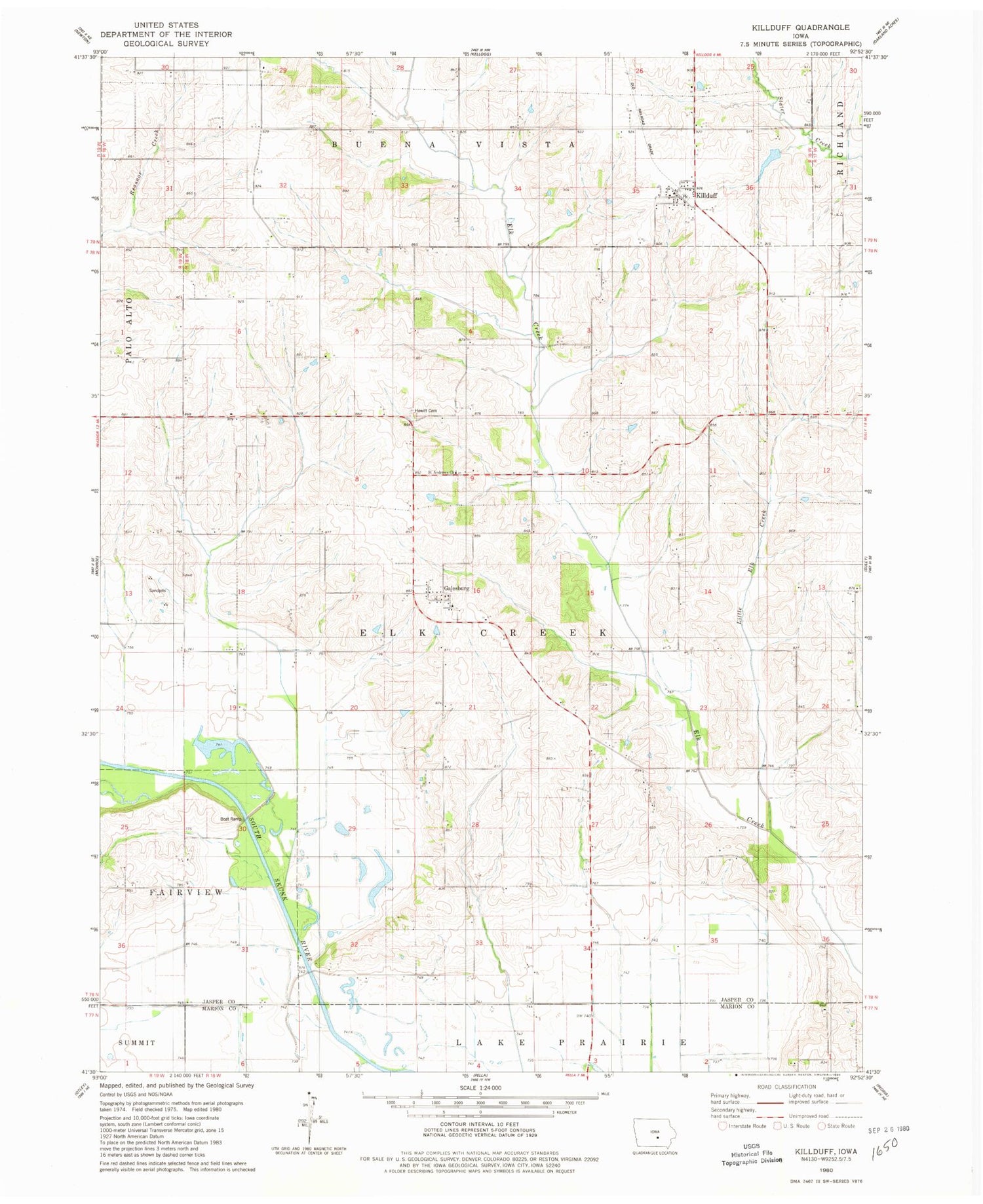 Classic USGS Killduff Iowa 7.5'x7.5' Topo Map Image