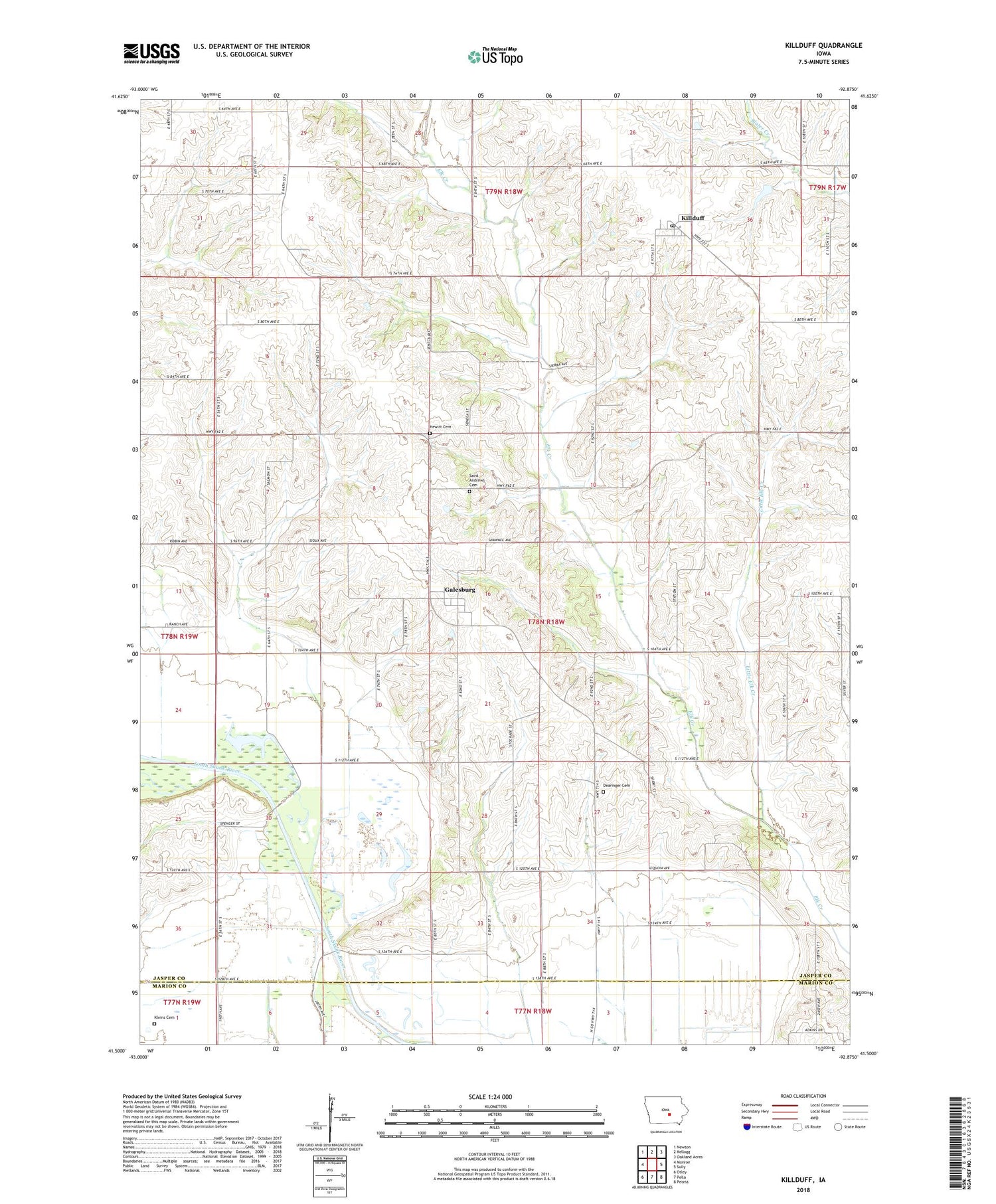 Killduff Iowa US Topo Map Image