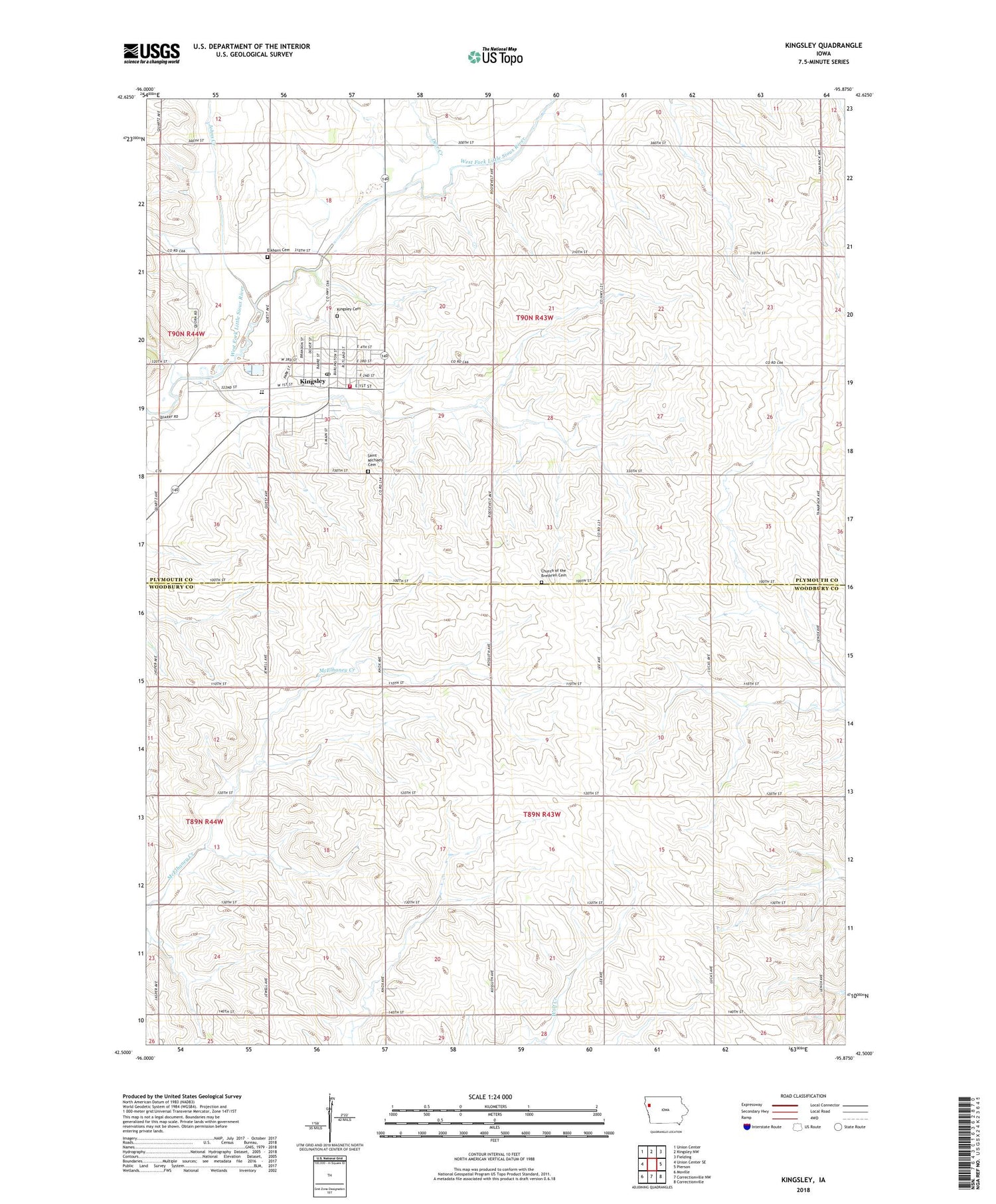 Kingsley Iowa US Topo Map Image