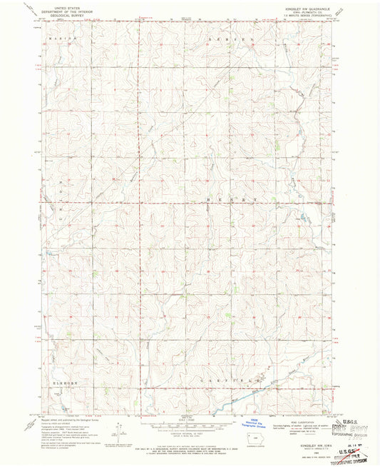Classic USGS Kingsley NW Iowa 7.5'x7.5' Topo Map Image