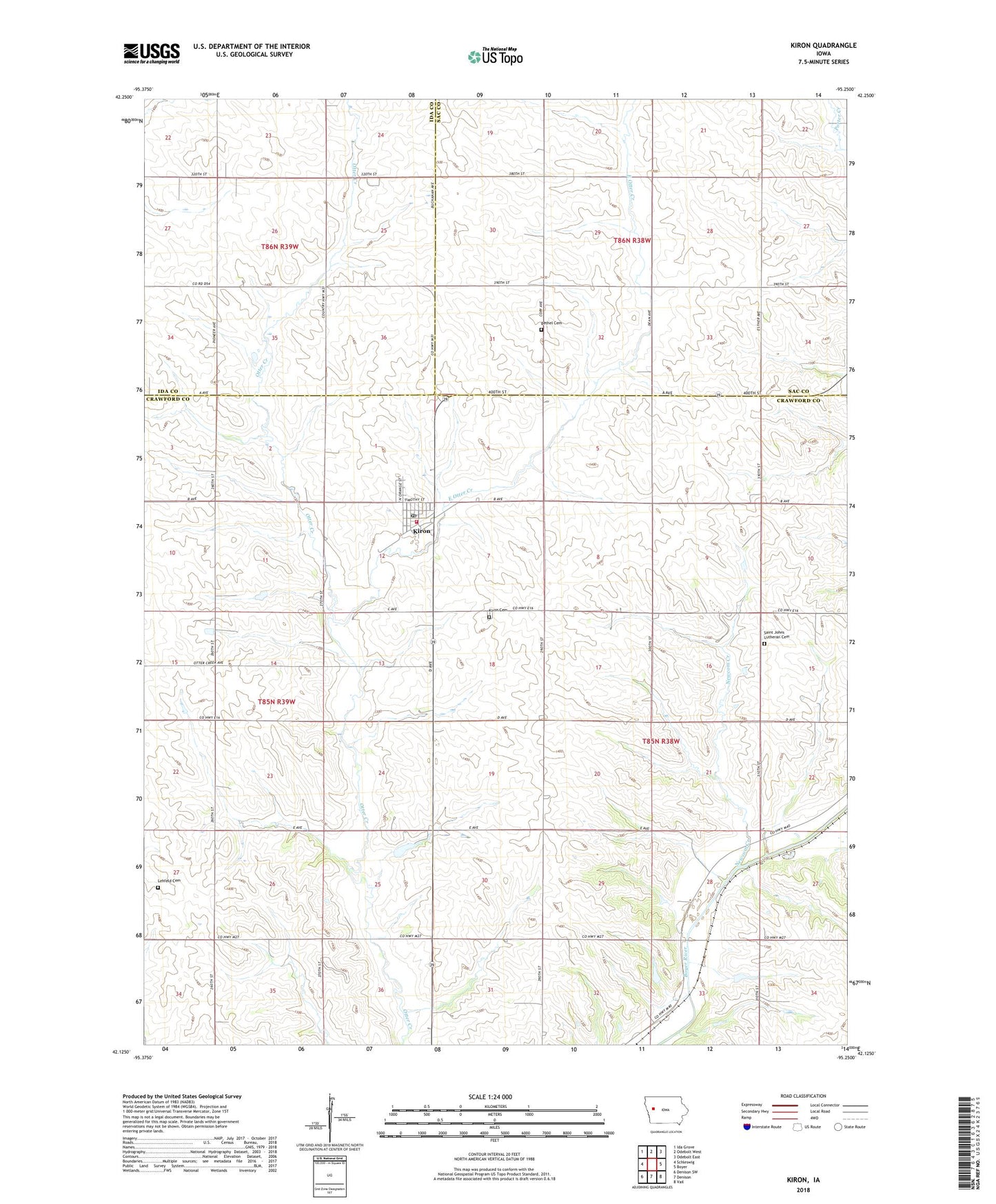 Kiron Iowa US Topo Map Image