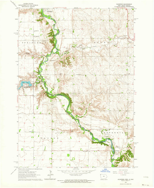 Classic USGS Klondike Iowa 7.5'x7.5' Topo Map Image